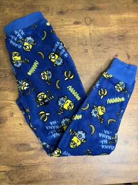 Blue Minions Fleece Pajama Pants - Banana Print Kids Medium (10/12)